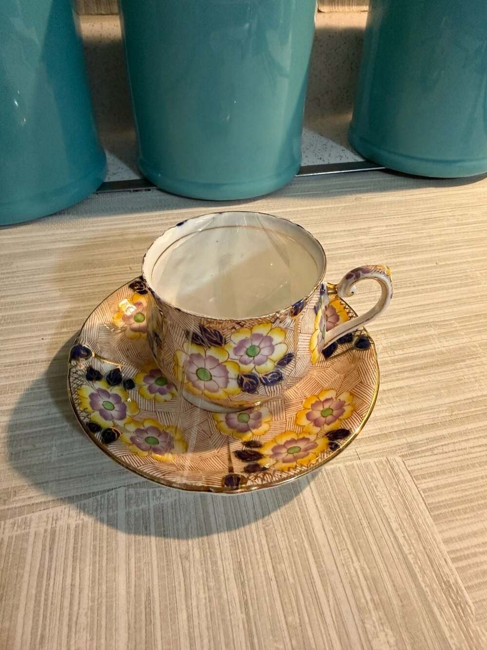 Phoenix China Teacup and Saucer Floral Geometric